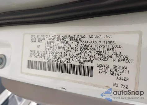 2004 Toyota Sequoia Limited V8 z USA, uszkodzony, nr VIN 5TDBT48A24S228444